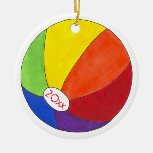 Rainbow Beach Ball Sommerspass Küste Keramik Ornament (Vorne)