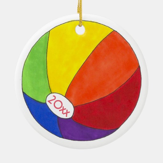 Rainbow Beach Ball Sommerspass Küste Keramik Ornament (Hinten)
