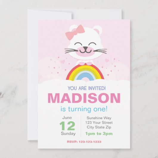 Rainbow Bear Birthday Einladung (Vorderseite)