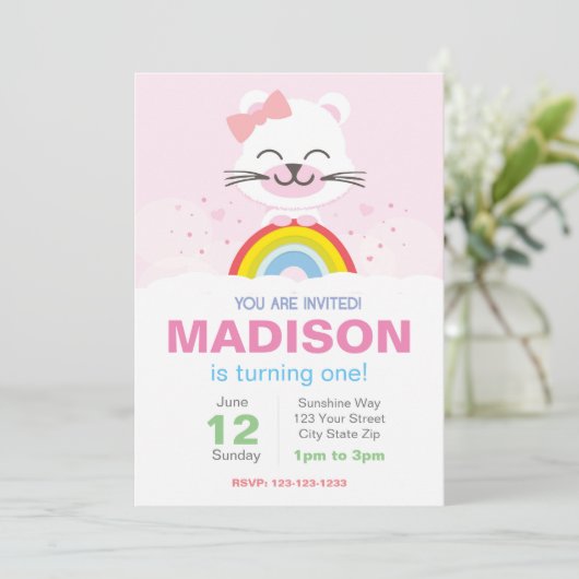 Rainbow Bear Birthday Einladung (Stehend Vorderseite)