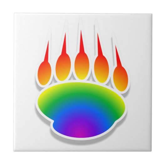 Rainbow Bear Paw Print Fliese (Vorderseite)