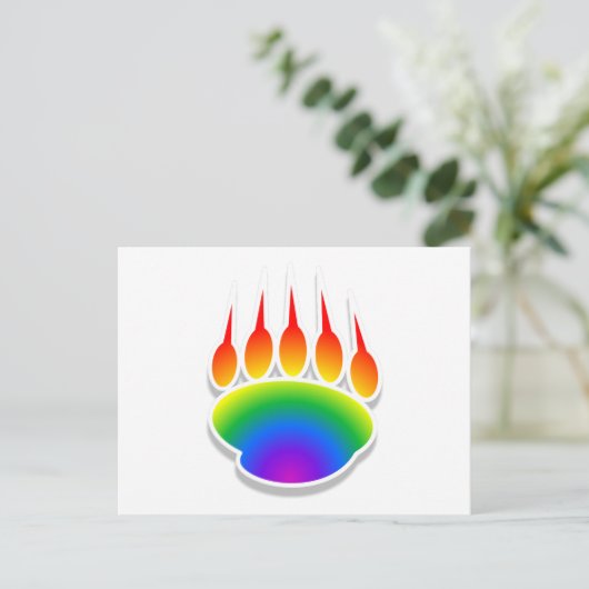 Rainbow Bear Paw Print Postkarte (Stehend Vorderseite)