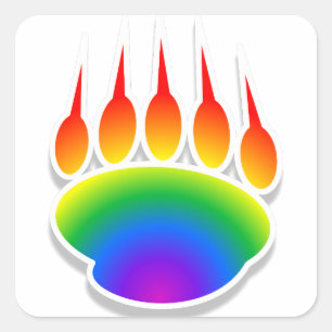 Rainbow Bear Paw Print Quadratischer Aufkleber