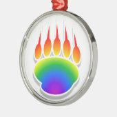Rainbow Bear Paw Print Silbernes Ornament (Links)