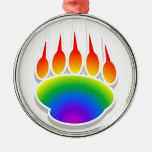 Rainbow Bear Paw Print Silbernes Ornament