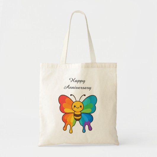 Rainbow Bee Butterfly - Happy Anniversary Tragetasche (Vorne)