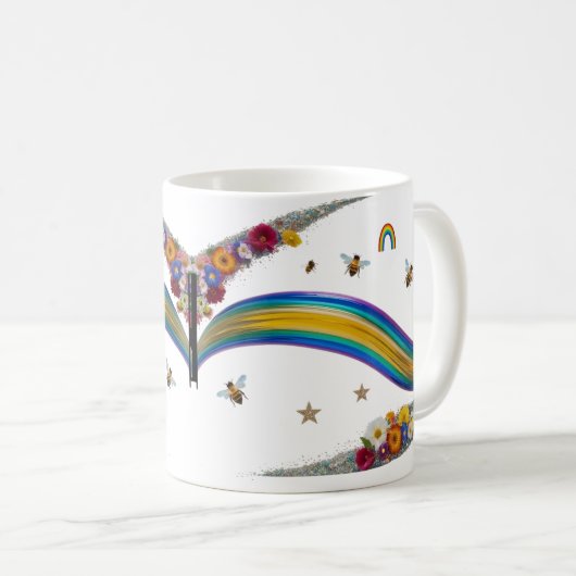 Rainbow Bee Floral Glitter Sparkle Classic Mug Kaffeetasse (VorderseiteRechts)