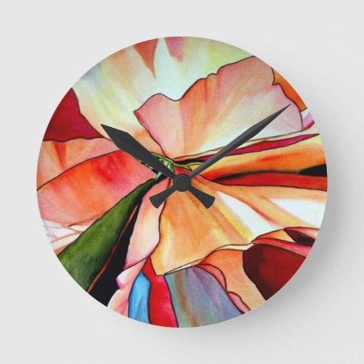Rainbow Begonia Blume Aquarellkunst Runde Wanduhr (Vorderseite)