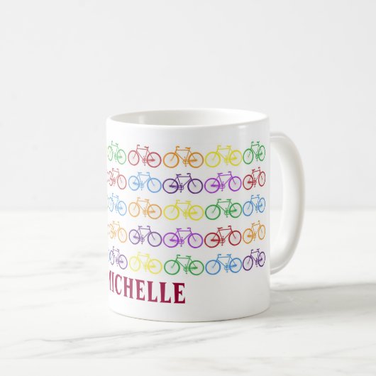 Rainbow Bicyclist Name Personalized Mug Kaffeetasse (VorderseiteRechts)