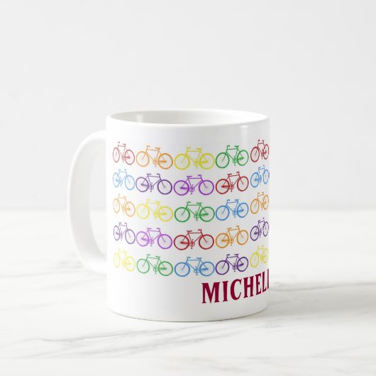 Rainbow Bicyclist Name Personalized Mug Kaffeetasse (Vorderseite Links)