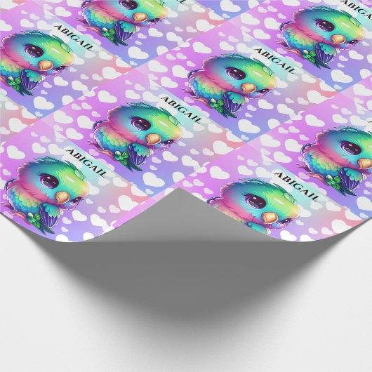 Rainbow Bird & Hearts Personalisiert Geschenkpapier (Ecke)