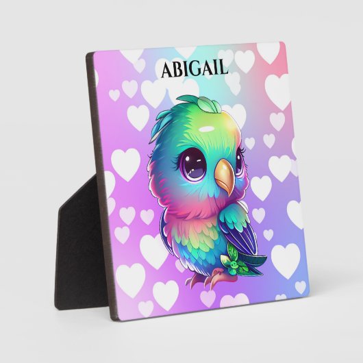 Rainbow Bird & Hearts Pop Art Fotoplatte (Vorderseite)