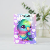 Rainbow Bird & Hearts Pop Art Postkarte (Stehend Vorderseite)