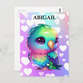 Rainbow Bird & Hearts Pop Art Postkarte (Vorne/Hinten)