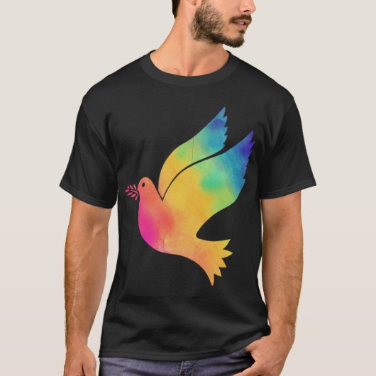 Rainbow Bird Peace Sign Gefärbte Krawatte Pattern T-Shirt (Vorderseite)