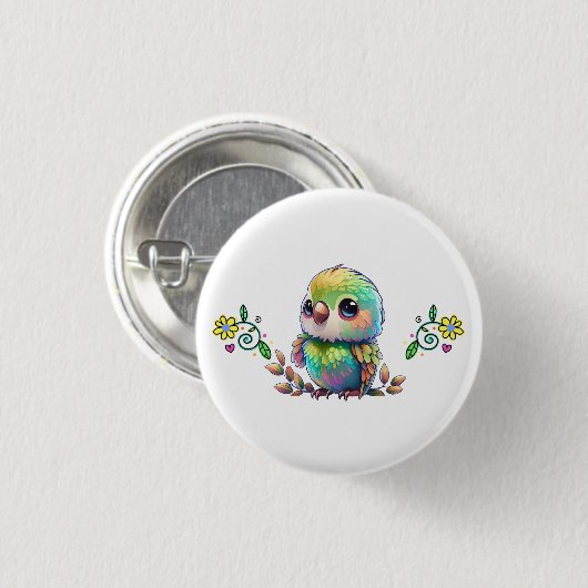 Rainbow Bird und Blume Button (Vorne & Hinten)