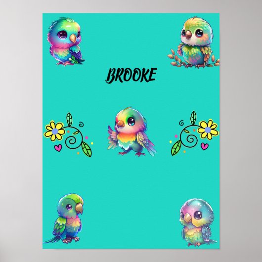 Rainbow Bird's & Blume Personalisiert Poster (Vorne)
