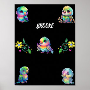 Rainbow Bird's & Blume Personalisiertes Poster