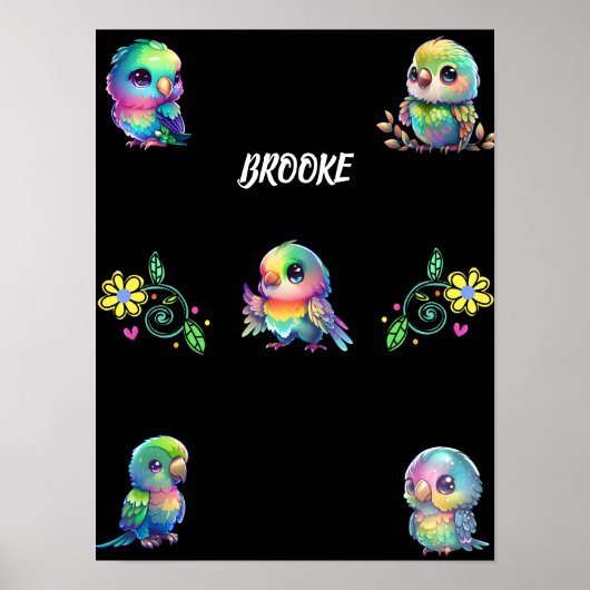 Rainbow Bird's & Blume Personalisiertes Poster (Vorne)