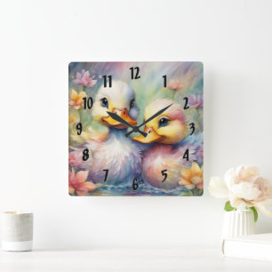 Rainbow Birds Duck 1 Quadratische Wanduhr