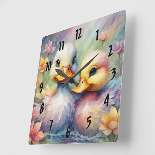 Rainbow Birds Duck 1 Quadratische Wanduhr (Winkel)