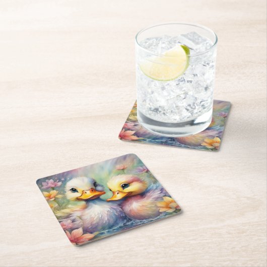 Rainbow Birds Duck 1 Rechteckiger Pappuntersetzer (Vor Ort)