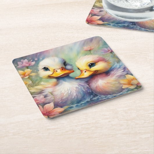 Rainbow Birds Duck 1 Rechteckiger Pappuntersetzer (angewinkelt)