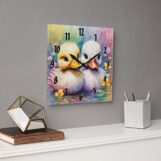 Rainbow Birds Duck 2 Quadratische Wanduhr