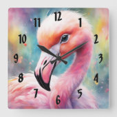 Rainbow Birds Flamingo 2 Quadratische Wanduhr (Vorderseite)