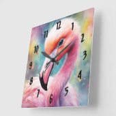 Rainbow Birds Flamingo 2 Quadratische Wanduhr (Winkel)