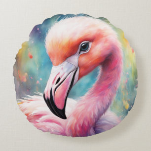 Rainbow Birds Flamingo 2 Rundes Kissen