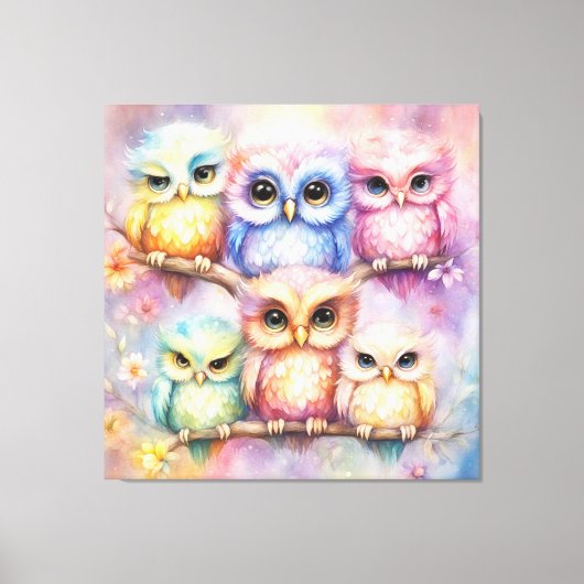 Rainbow Birds Owls 3 Leinwanddruck (Vorderseite)