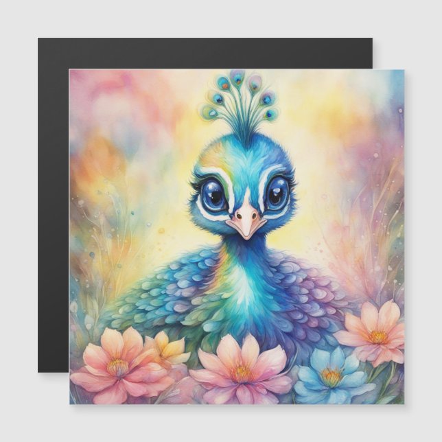 Rainbow Birds Peacock 1 Magnetkarte (Vorne/Hinten)