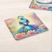 Rainbow Birds Peacock 1 Rechteckiger Pappuntersetzer (angewinkelt)