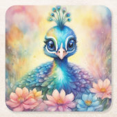 Rainbow Birds Peacock 1 Rechteckiger Pappuntersetzer (Vorderseite)