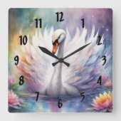 Rainbow Birds Swan 1 Quadratische Wanduhr (Vorderseite)