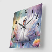 Rainbow Birds Swan 1 Quadratische Wanduhr (Winkel)
