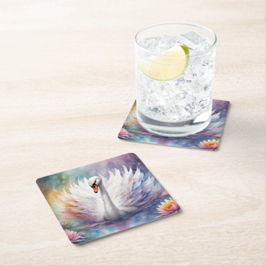 Rainbow Birds Swan 1 Rechteckiger Pappuntersetzer (Vor Ort)