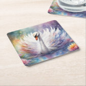Rainbow Birds Swan 1 Rechteckiger Pappuntersetzer (angewinkelt)