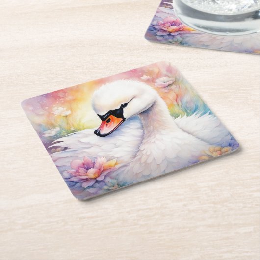 Rainbow Birds Swan 3 Rechteckiger Pappuntersetzer (angewinkelt)