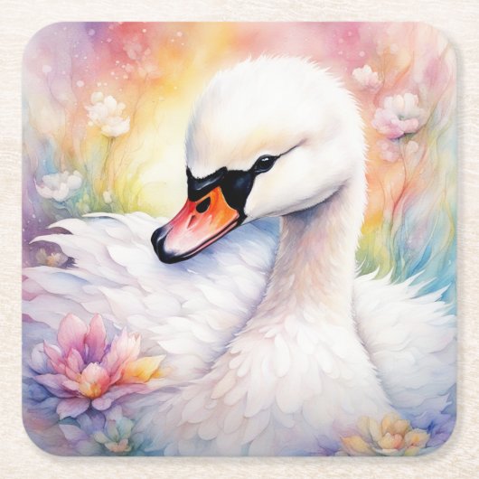 Rainbow Birds Swan 3 Rechteckiger Pappuntersetzer (Vorderseite)