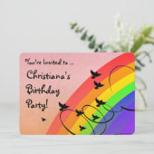 Rainbow Birds Wirbel Geburtstagsparty Einladung (Stehend Vorderseite)