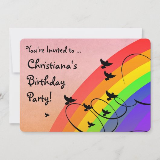 Rainbow Birds Wirbel Geburtstagsparty Einladung (Vorderseite)