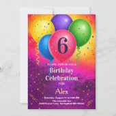 Rainbow Birthday Balloon Confetti Party Einladung (Vorderseite)