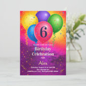 Rainbow Birthday Balloon Confetti Party Einladung (Stehend Vorderseite)
