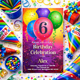 Rainbow Birthday Balloon Confetti Party Einladung