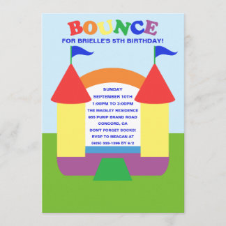 Rainbow Birthday Bounce Bounc House Geburtstagspar Einladung
