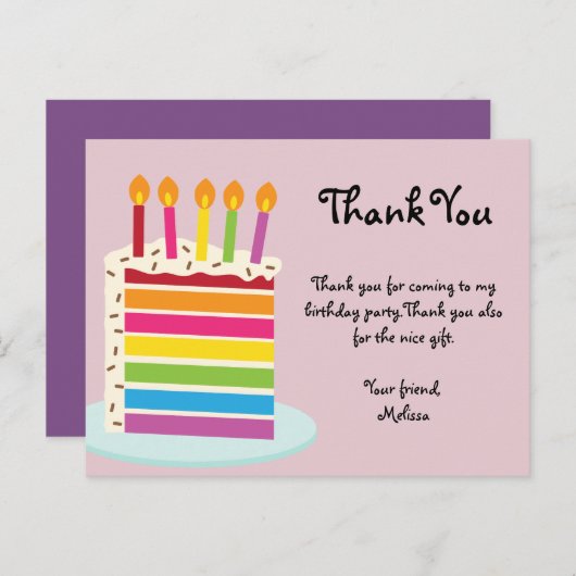 Rainbow Birthday Cake Danke Postkarte (Vorne/Hinten)