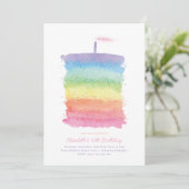 Rainbow Birthday Cake Invite, Rainbow 1. Party Einladung (Stehend Vorderseite)