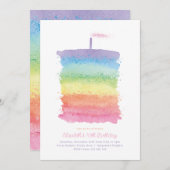 Rainbow Birthday Cake Invite, Rainbow 1. Party Einladung (Vorne/Hinten)